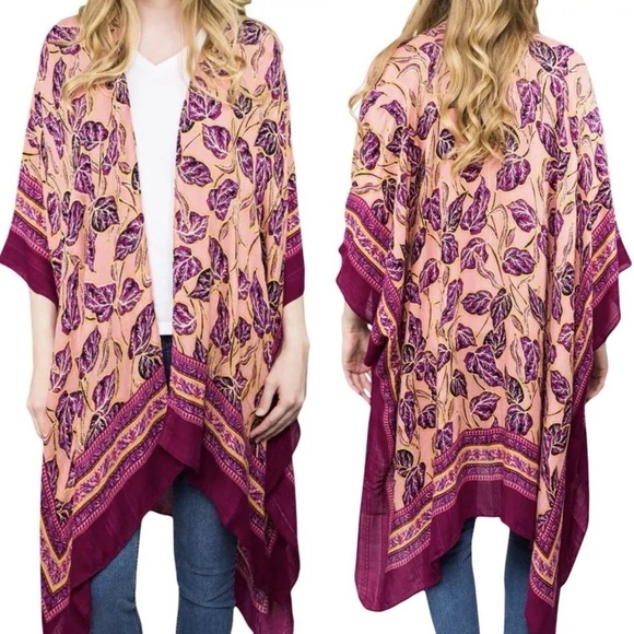 NWT Time & Tru Leaf Print Kimono Large / XL - Picture 1 of 9